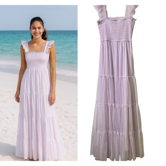 Audrey Parks + Francesca's Sleeveless Tiered Smocked Maxi Dress Lavendar S (2833 - Picture 1 of 9